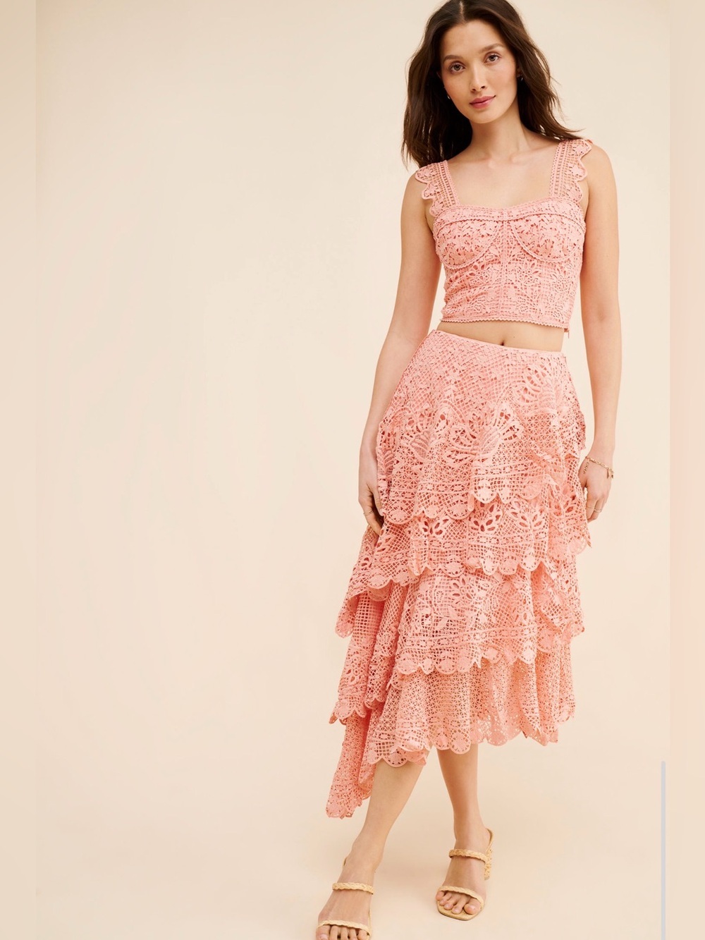 Farm Rio Guipire Sleeveless Corset Top Asymmetric Skirt Set Size L